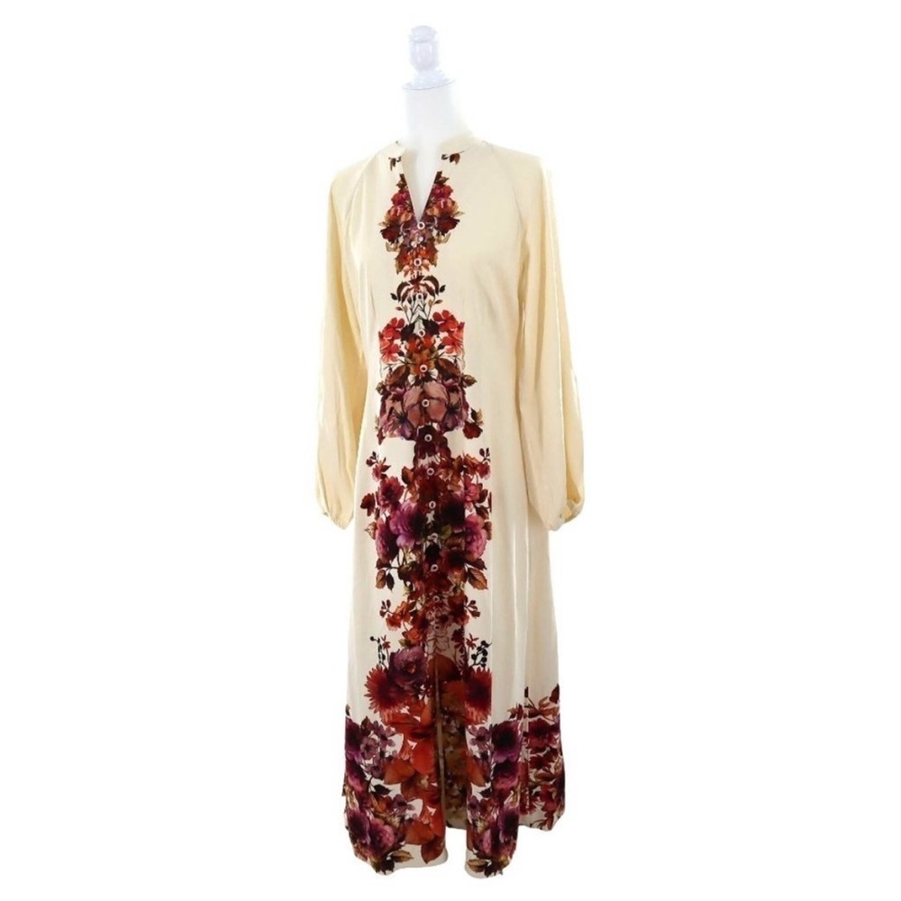 Soft Surroundings Women's Sz M Cream Multi Floral Paulette Maxi Shirt Dress - Picture 2 of 13